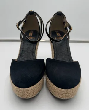 Sam Edelman Black Suede Espadrille Wedge Heels Size 8 Ankle Strap Platform thumbnail 1