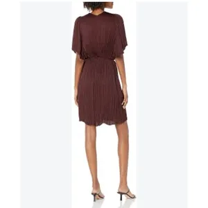 Vince Oxblood Pleated Crushed Satin V-Neck Midi Dress with Pockets Sz Medium thumbnail 2