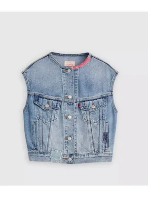 New Levi's M 90s Shrunken Collarless Vest Melody'S Muse Vest Medium Wash Medium thumbnail 4