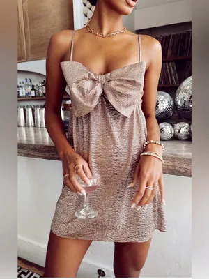 Show Me Your Mumu Best Bow Gold Dress Sleeveless Babydoll Mini Dress SMALL thumbnail 4