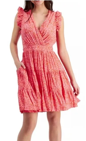 Rachel Zoe Printed Flutter-pink flowers dress Sleeve A-Line Dress Size 10 thumbnail 1
