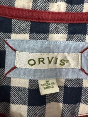 Orvis Quarter Zip Pullover Size M Red Gingham Ribbed Knit thumbnail 2