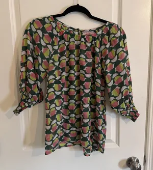 Banjanan Green & Pink Geometric Top House Size Small Anthropology Boho Chic thumbnail 1