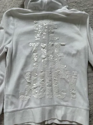 Vintage Juicy Couture White Zip Hoodie with Front Pockets (Size Large) thumbnail 5