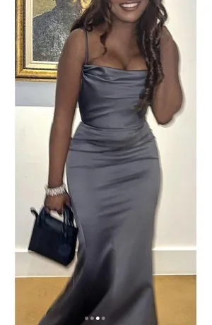 HOUSE OF CB Violette Satin Mermaid Gown in Dark Grey Size X-Small thumbnail 4