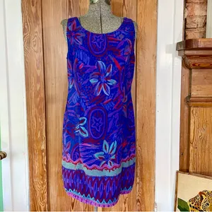 Vintage Rainbow Jo Tropical Vibrant Floral Hawaiian Resort Dress Sz Medium💛 thumbnail 3