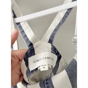 Vince Camuto Blue White Striped Denim Overall Pinafore Dress Size XS Preppy thumbnail 6