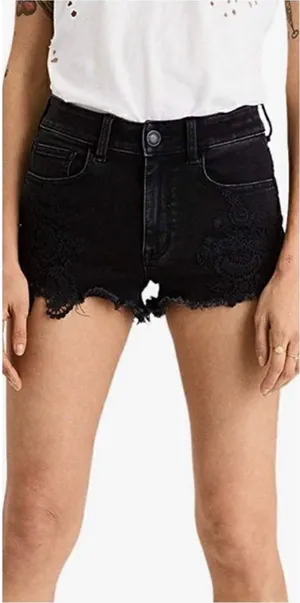 American Eagle Womens Black Super Stretch X Hi Rise Crochet Accent Short Size 4 thumbnail 1
