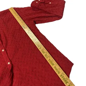 Lauren Ralph Lauren Red Eyelet Button Up Shirt Women Medium Roll Up Sleeve LRL thumbnail 8