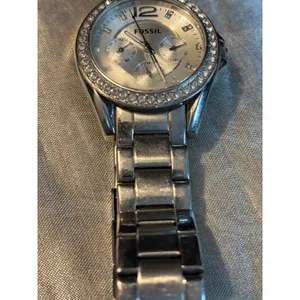 Fossil Riley Multifunction Silver Tone Crystal Bezel Watch ES3202 10 ATM thumbnail 3