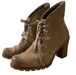 UGG Authentic Calynda Tan Mid Ankle Lace Up High Heel Boots Genuine Leather thumbnail 5