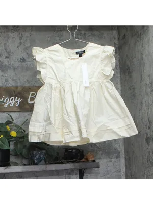 NWT Aqua Crop Cotton Cropped Babydoll Poplin Flutter Top Ivory Off White XS thumbnail 2