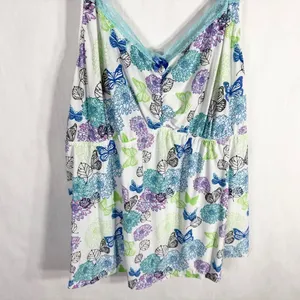 Avon Plus Size 3X‎ Sleep Tank Top Blue White Lace Butterflies Stretch 140 thumbnail 4