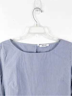 MADEWELL Blue White Striped 100% Cotton 3/4 Bell Sleeves Poplin Top Size Medium thumbnail 7