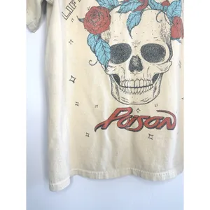 Poison Band Tee T-Shirt XS Skull Roses Life Loves A Tragedy Graphic Retro‎ Cream thumbnail 5