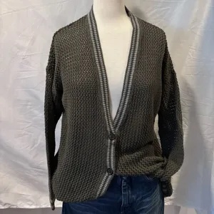 American Eagle Women's Green Open Knit Varsity Button Long Cardigan thumbnail 5