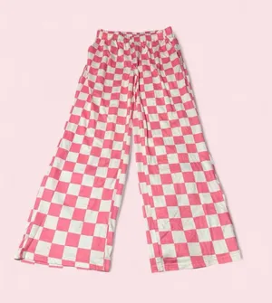 Pink and White Checkerboard Wide-Leg Pants thumbnail 1