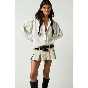 Free People Bohemian Preppy Oversized Happy Hour Solid Poplin Top White Medium thumbnail 12