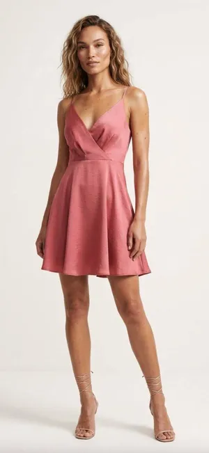 EXPRESS Rose Red Satin Faux Wrap Mini Flare Dress Sz XS thumbnail 1