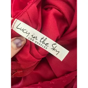 Lucy In The Sky Mini Dress S Red Ruched Swiss Dot Open Back Sexy Party Romantic thumbnail 6
