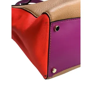 Kate Spade New York‎ Pebbled Leather Colorblock Tote Bag Tan Red Purple thumbnail 7