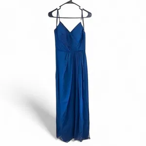 Weddington Way Navy Blue Chiffon Pleated Maxi Dress‎ Size 2 thumbnail 2