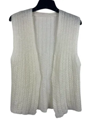 VTG Women’s Ivory Knit Open Front Sweater Vest Textured Lightweight Gradmacore S thumbnail 1