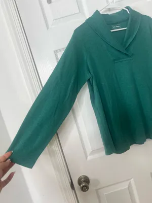 L.L.Bean Shawl Collar Pullover Top Womens Large Teal Long Sleeve Casual Layering thumbnail 7