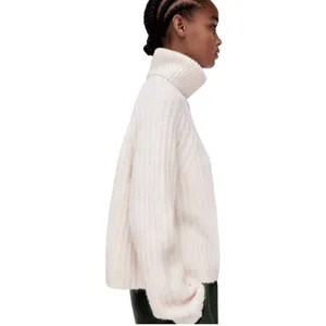 Zara Cream Light Pink Wool Alpaca Blend Ribbed Knit Turtleneck Sweater Medium thumbnail 8