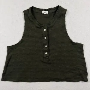Aerie Waffle Knit Cropped Henley Tank Top Green Sleeveless Size Small thumbnail 1