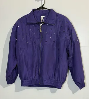 FuDa Silk Windbreaker Jacket Purple Womens PL Full Zip Studded Quilted‎ Vtg 90s thumbnail 1