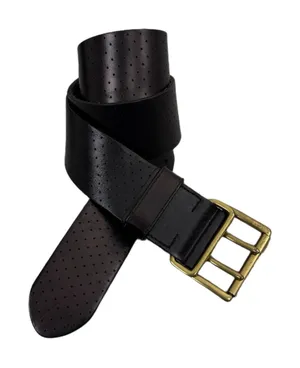Lauren Ralph Lauren Belt Womens M Brown Leather Perforated Double Prong Buckle thumbnail 1