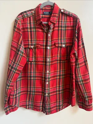 Polo by Ralph Lauren linen silk blend red Plaid Button-Down Shirt thumbnail 1