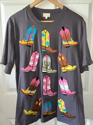 Layerz Clothing Carrie’s Boot Tee in Charcoal Grey‎ Med Nashville Cowboy Cotton thumbnail 4