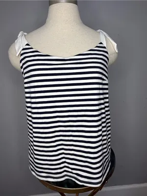 J. Crew Navy and White Striped Tie-Shoulder Tank thumbnail 4