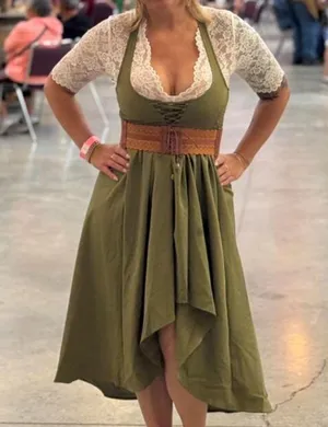 Elegant Olive Green Halter Dress New thumbnail 6
