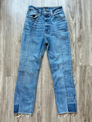 Abercrombie & Fitch Zoe Natural Rise Straight Leg Patchwork Ankle Jeans Size 26 thumbnail 2
