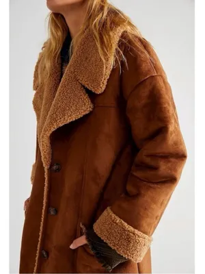 Free People Western Bohemian Retro 70s Faux Sherpa Suede Diogo Coat Size Medium thumbnail 4