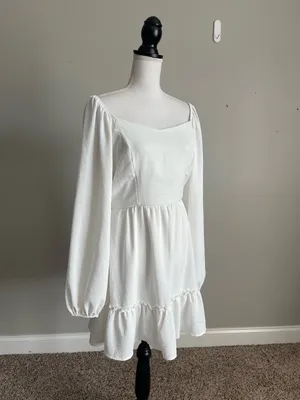 ALTAR'D STATE | White Square Neck Long-Sleeve Mini Dress Sz M thumbnail 6
