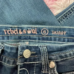 Rebel Soul Skinny Jeans Embellished Pockets‎ Dark Wash Denim thumbnail 4