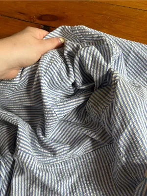 Jill Mogowan blue white striped button down shirt USA cotton small see stains thumbnail 11