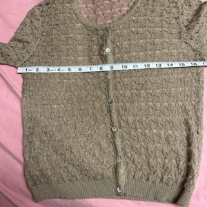Tan Crochet Cropped French Button Up Cardigan thumbnail 5