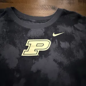 Nike Purdue Boilermakers Crop T Shirt Women XL Black Gray Tie Dye Boxy thumbnail 2
