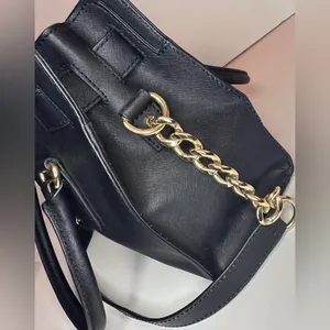 Michael Kors Hamilton Black Leather Bag, Gold-tone Hardware, Lock and Key thumbnail 6