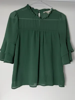 Ruffled Yoke Peasant Blouse in Forest Green thumbnail 1