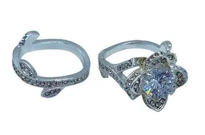 NEW flower fashion ring w/leaf wedding band set 7 thumbnail 1
