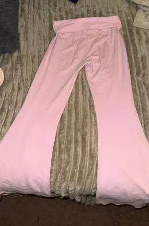 Small Light Pink Fold Over Flare Edikted Leggings  thumbnail 1