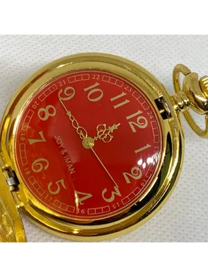 Joy & iman gold tone pocket watch red dial quartz analog 46mm running thumbnail 2