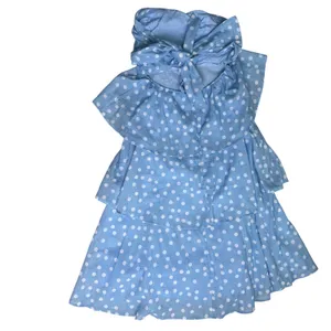 Indikah Lorcan strapless ruffle dotted midi white blue dress tie back‎ tiered XL thumbnail 9