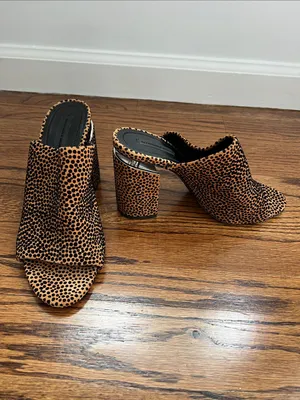 Alexander Wang Womens Tan and Black Leopard Print Block Heel Mules thumbnail 9